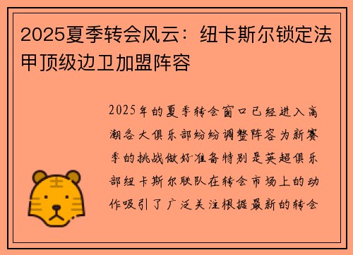 2025夏季转会风云：纽卡斯尔锁定法甲顶级边卫加盟阵容